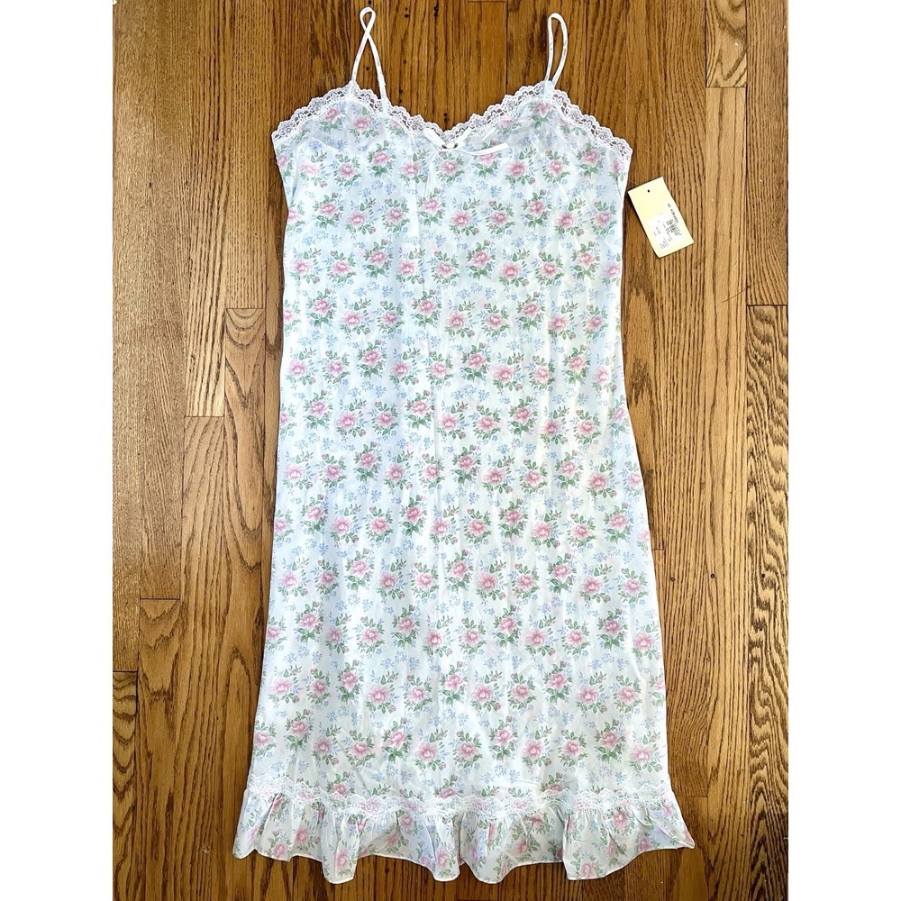 Vintage NWT Laura Ashley Chemise Nightgown Sz L Cotton Floral